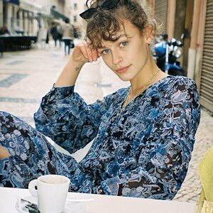 The Kooples Blue Cashmere Print Dress in Crepe Silk Muslin - NWT!